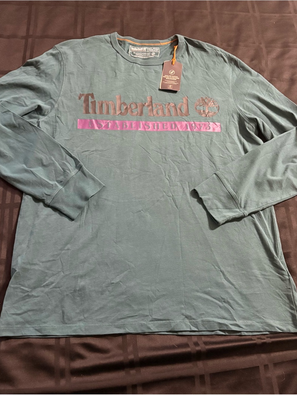 Timberland Men's Logo T-shirt Long Sleeve X-Large Green 100% Cotton “NWT”